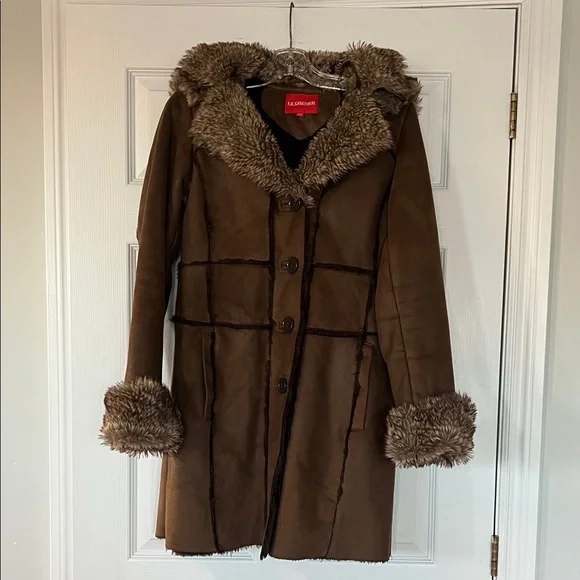 Le Grenier Chocolate Teddy Coat with Faux Fur Accents - Picture 1 of 3